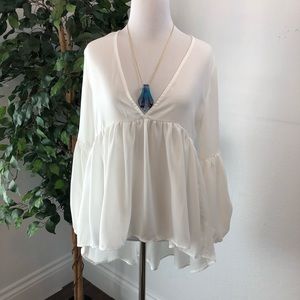 White V-neck Boho Top